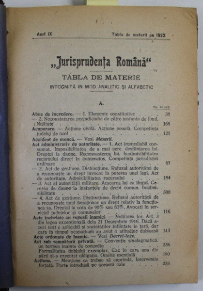 JURISPRUDENTA ROMANA , COLIGAT DE 22 DE NUMERE , ANUL IX , 1922