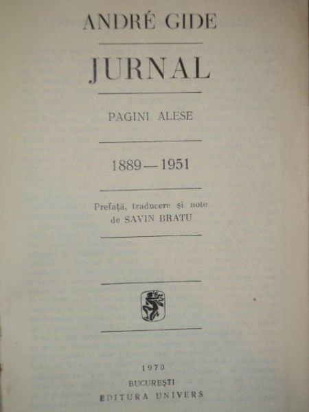 JURNAL de ANDRE GIDE , 1970
