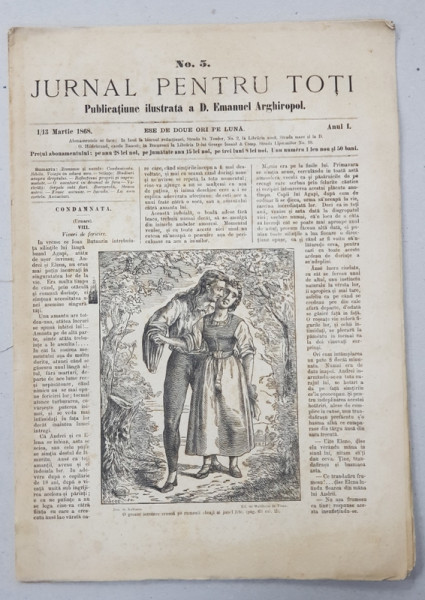 JURNAL PENTRU TOTI , PUBLICATIUNE ILUSTRATA A D. EMANUEL ARGHIROPOL , ANUL I , NO. 5 , 1 / 13 MARTIE 1868