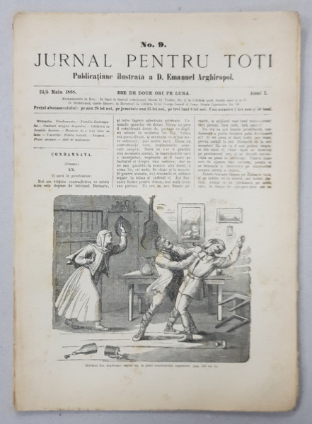 JURNAL PENTRU TOTI , PUBLICATIUNE ILUSTRATA A D. EMANUEL ARGHIROPOL , ANUL I , NO. 9 , 24 / 5   MAI ,  1868