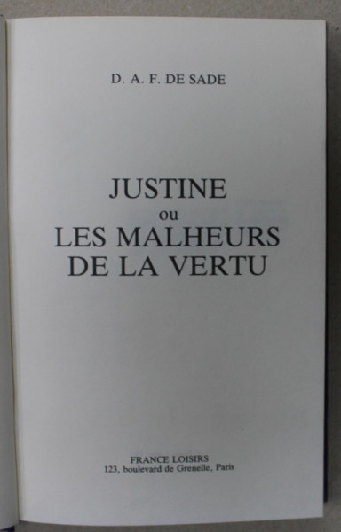 JUSTINE ou LES MALHEURS DE LA VERTU par D.A.F. DE SADE  , 1981