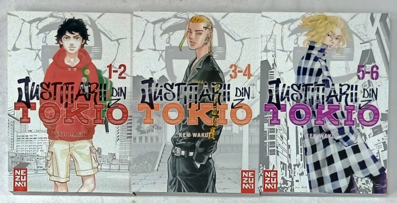 JUSTITIARII DIN TOKIO , BENZI DESENATE CU TEXT IN LIMBA ROMANA , de KEN WAKUI , VOLUMELE 1 - 2/ 3-4 / 5-6 , 3 CARTI  , 2023 -2024