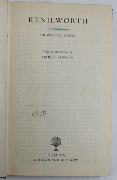 KENILWORTH by SIR WALTER SCOTT , 1952