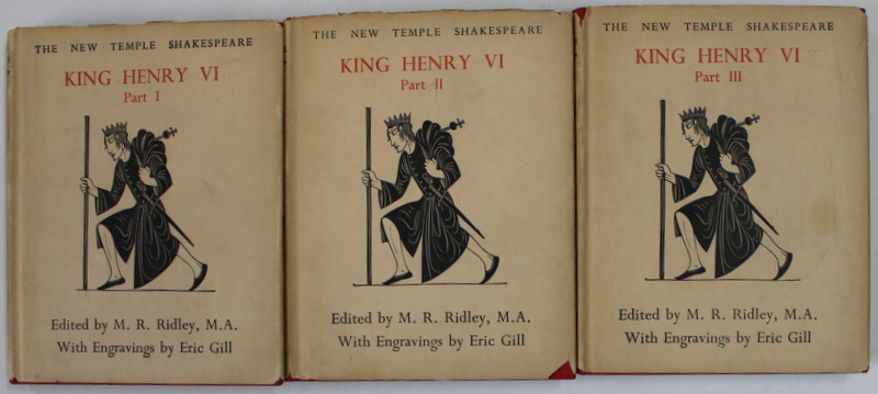 KING HENRY VI by WILLIAM SHAKESPEARE , THREE VOLUMES , with engravings by ERIC GILL , 1935