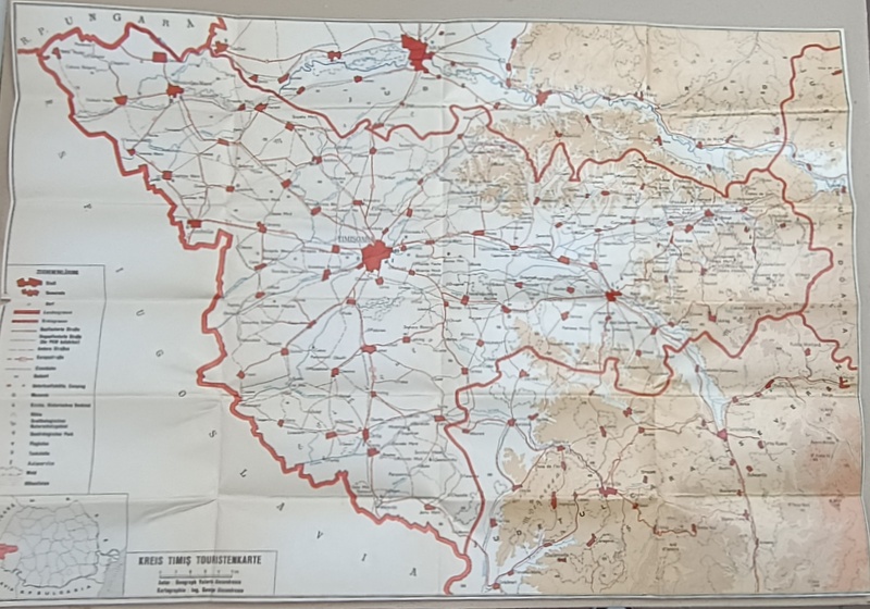 KREIS TIMIS TOURISTENKARTE ( HARTA TURISTICA ZONEI TIMIS  ) , LEGENDA HARTII IN LIMBA GERMANA , DENUMIRI IN LIMBA ROMANA , ANII ' 70 -' 80