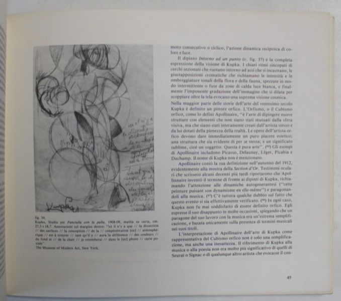 KUPKA , ALBUM DE ARTA , TEXT IN LIMBA ITALIANA , LIPSA PAGINA DE TITLU *