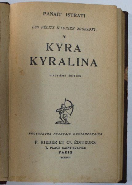 KYRA KYRALINA par PANAIT ISTRATI , 1924
