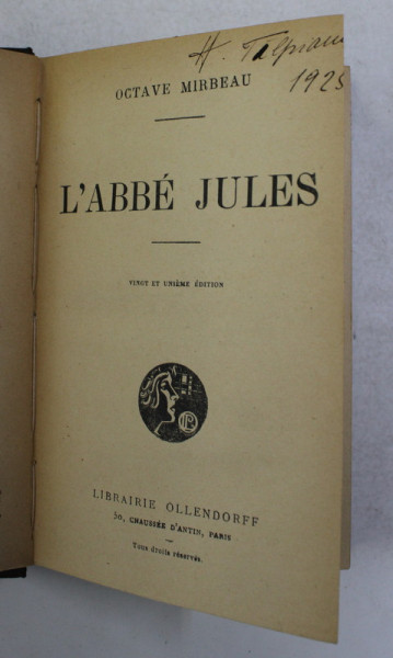 L ' ABBE JULES par OCTAVE MIRBEAU , 1923