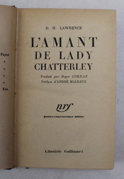L 'AMANT DE LADY CHATTERLEY par D.H. LAWRENCE , 1932