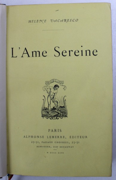 L ' AME SEREINE par HELENE VACARESCO , 1896