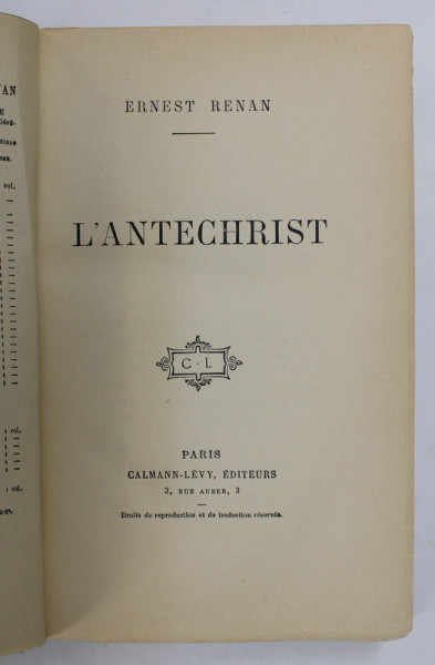 L 'ANTECHRIST par ERNEST RENAN , 1910