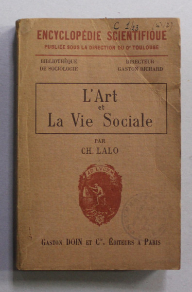 L 'ART ET LA VIE SOCIALE par CH. LALO , 1921