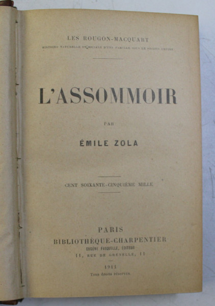 L 'ASSOMMOIR par EMILE ZOLA , 1911