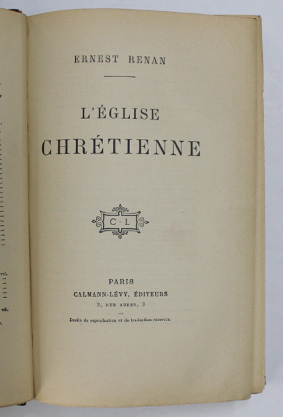 L 'EGLISE CHRETIENNE par ERNEST RENAN , 1915