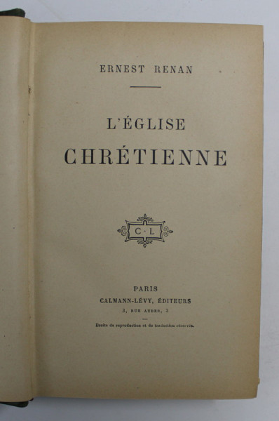 L 'EGLISE CHRETIENNE par ERNEST RENAN , 1923