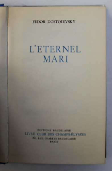 L 'ETERNEL MARI par FEODOR DOSTOIEVSKY , 1967