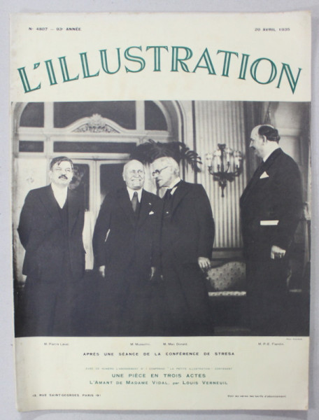 L 'ILLUSTRATION , JOURNAL , SUBJET : LA CONFERENCE DE STRESA  ,  no. 4807  , 20 AVRIL , 1935