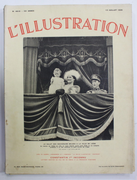 L ' ILLUSTRATION , No. 4819 , LE SALUT DES SOUVERAINS BELGES A LA VILLE DE LIEGE   , 13 JUILLET , 1935