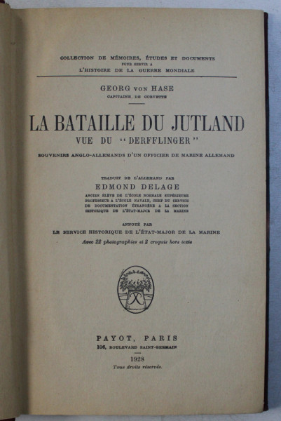 LA BATAILLE DU JUTLAND VUE DU "DERFFLINGER" de GEORG VON HASE, 1928