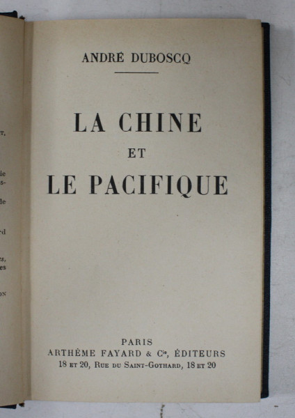 LA CHINE ET LA PACIFIQUE par ANDRE DUBOSCQ , 1931