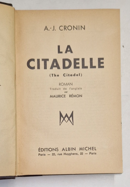 LA CITADELLE ( THE CITADEL ) par A . - J. CRONIN  , 1938 *COTOR PIELE