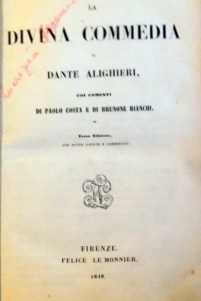 LA DIVINA COMEDIA di DANTE ALIGHIERI , 1849