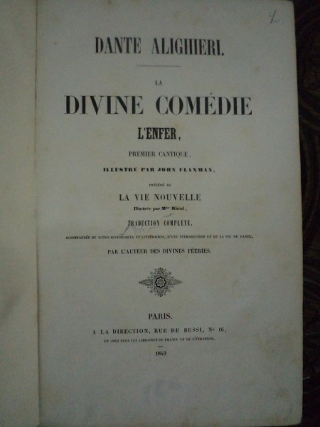 LA DIVINE COMEDIE , L'ENFER de DANTE ALIGHERI, PARIS 1843
