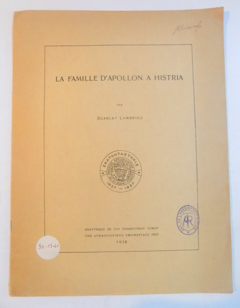 LA FAMILLE D'APOLLON A HISTRIA par SCARLAT LAMBRINO  1938