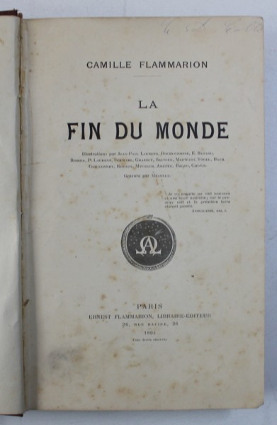 LA FIN DU MONDE par CAMILLE FLAMMARION , 1894