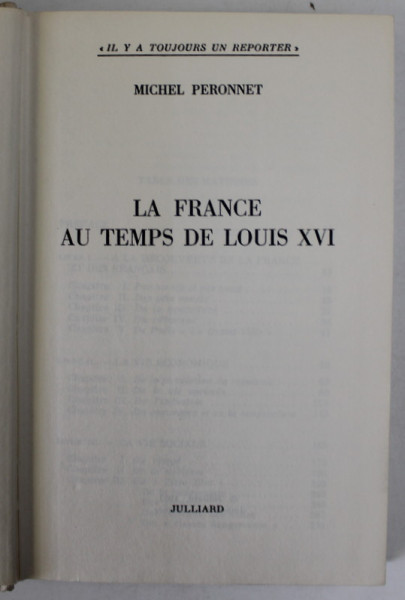 LA FRANCE AU TEMPS DE LOUIS XVI par MICHEL PERONNET , 1967