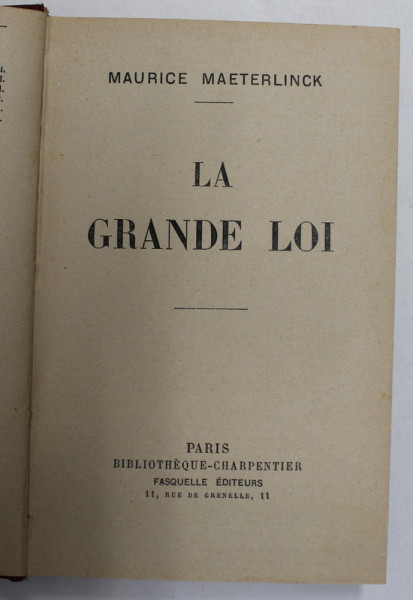 LA GRANDE LOI par MAURICE MAETERLINCK , 1933