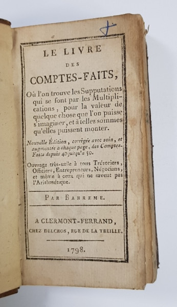 LE LIVRE DES COMPTES FAITS par BERREME  - 1798