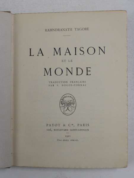 LA MAISON ET LE MONDE par RABINDRANATH TAGORE , 1921