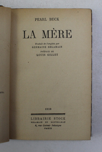 LA MERE par PEARL BUCK , 1938