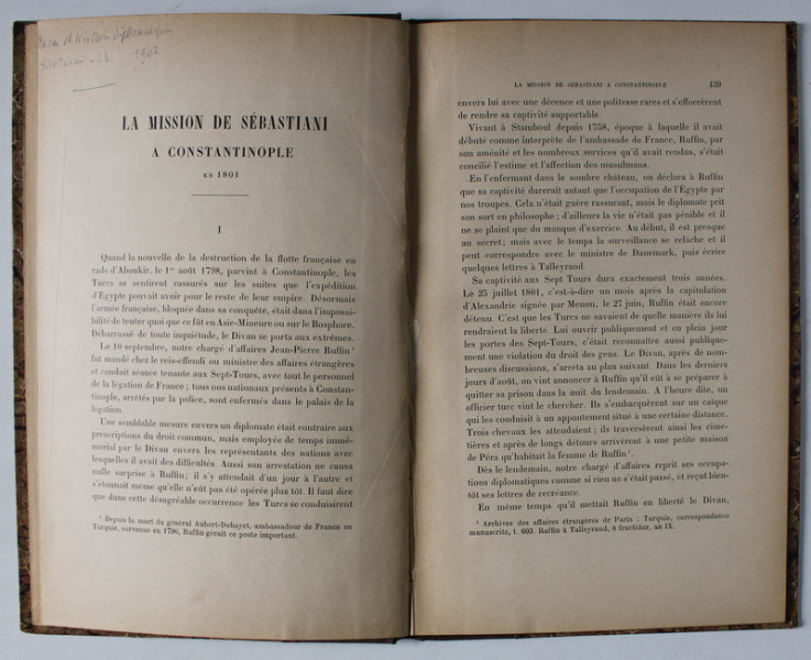 LA  MISSION DE SEBASTIANI A CONSTANTINOPOLE EN 1804 par P.COQUELLE , 1903
