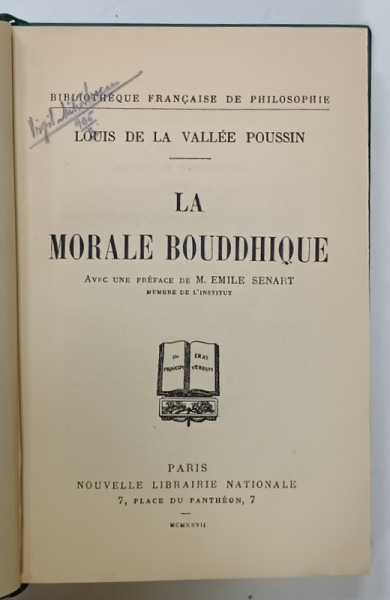 LA MORALE BOUDDHIQUE par LOUIS DE LA VALLEE POUSSIN, 1927 , BIBLIOTHEQUE FRANCAISE DE PHILOSOPHIE