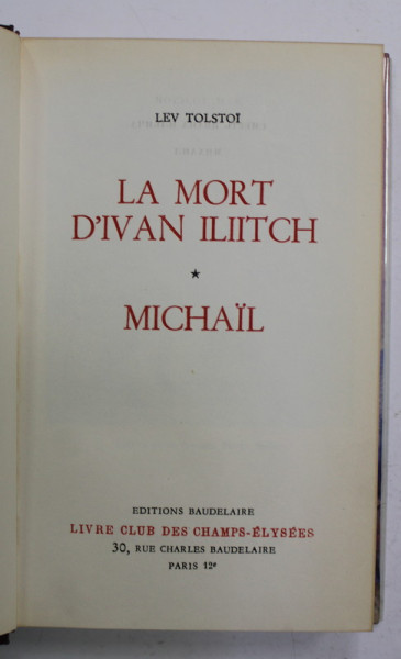 LA MORT D 'IVAN ILIITCH / MICHAIL par LEV TOLSTOI , 1966
