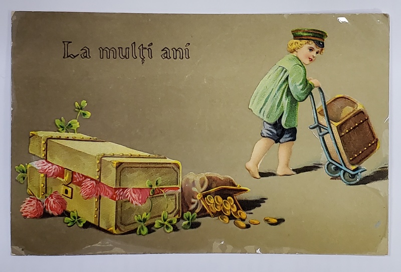 LA MULTI ANI ! , CARTE POSTALA ILUSTRATA , FELICITARE DE ANUL NOU ,  CROMOLITOGRAFIE , 1914