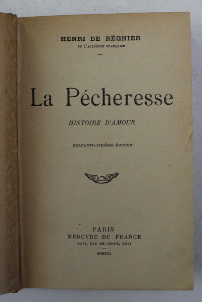 LA PECHERESSE par HENRY DE REGNIER , 1921
