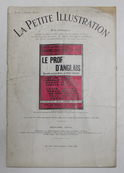 LA PETITE ILLUSTRATION , REVUE HEBDOMADAIRE , NR. 500 , THEATRE , NR. 267 , 1930