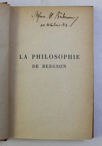 LA PHILOSOPHIE DE BERGSON - EXPOSE ET CRITIQUE par HARALD HOFFDING , 1917