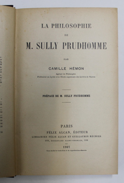 LA PHILOSOPHIE DE M. SULLY PRUDHOMME par CAMILLE HEMON , 1907