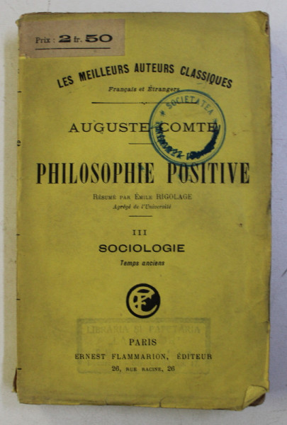 LA PHILOSPHIE POSITIVE TOME III par AUGUSTE COMTE