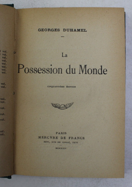 LA POSSESION DU MONDE par GEORGES DUHAMEL , 1924