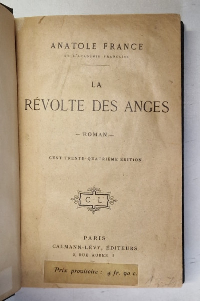 LA REVOLTE DES ANGES par ANATOLE FRANCE, 1914