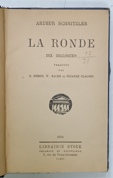 LA RONDE , DIX DIALOGUES par ARTHUR SCHNITZLER , 1931