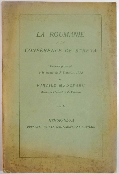 LA ROUMANIE A LA CONFERENCE DE STRESA par VIRGILE MADGEARU
