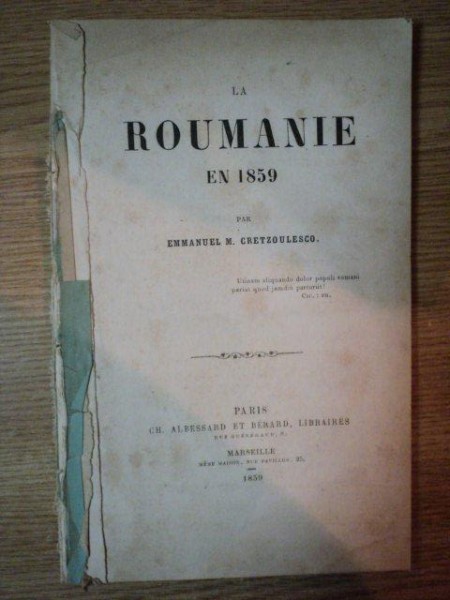 LA ROUMANIE EN 1859 de EMMANUEL M. CRETZOULESCO , 1859