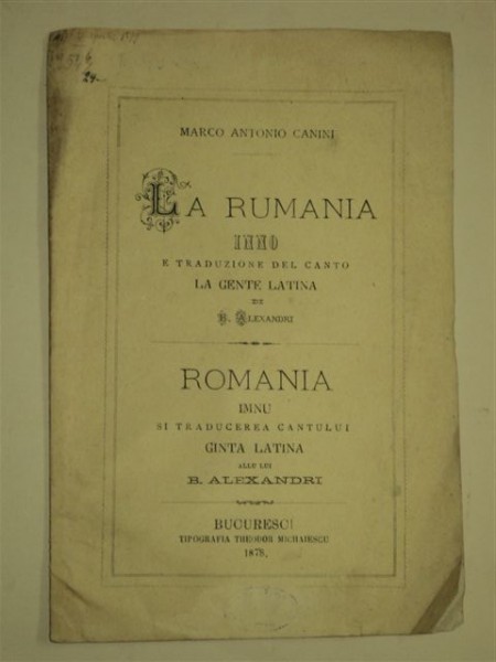 LA RUMANIA, MARCO ANTONIO CANINI, BUCURESTI 1878