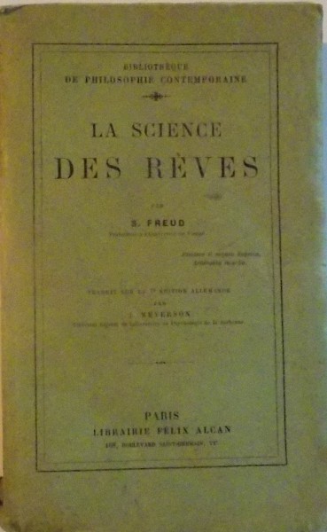 LA SCIENCE DES RÉVES par S. FREUD, PARIS  1926